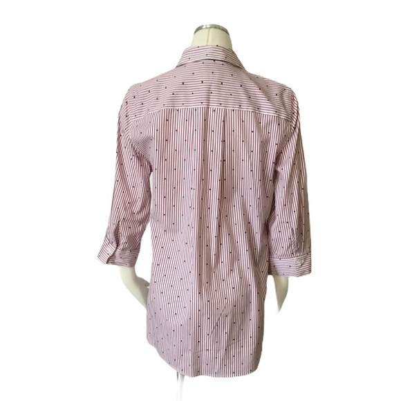 Chico’s Classic Red Striped High Low No Iron Tunic with Black Dots Size 1 NWOT - Picture 3 of 8